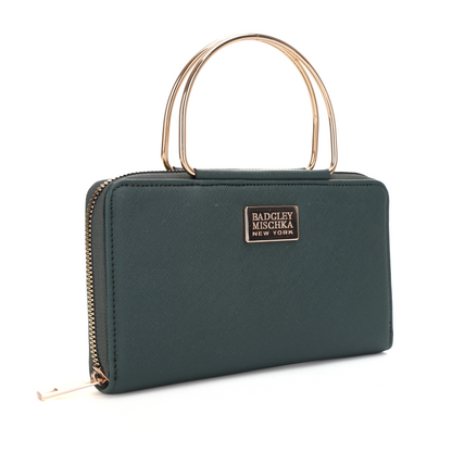 Louise Saffiano Wallet With Metal Handle - Green, side