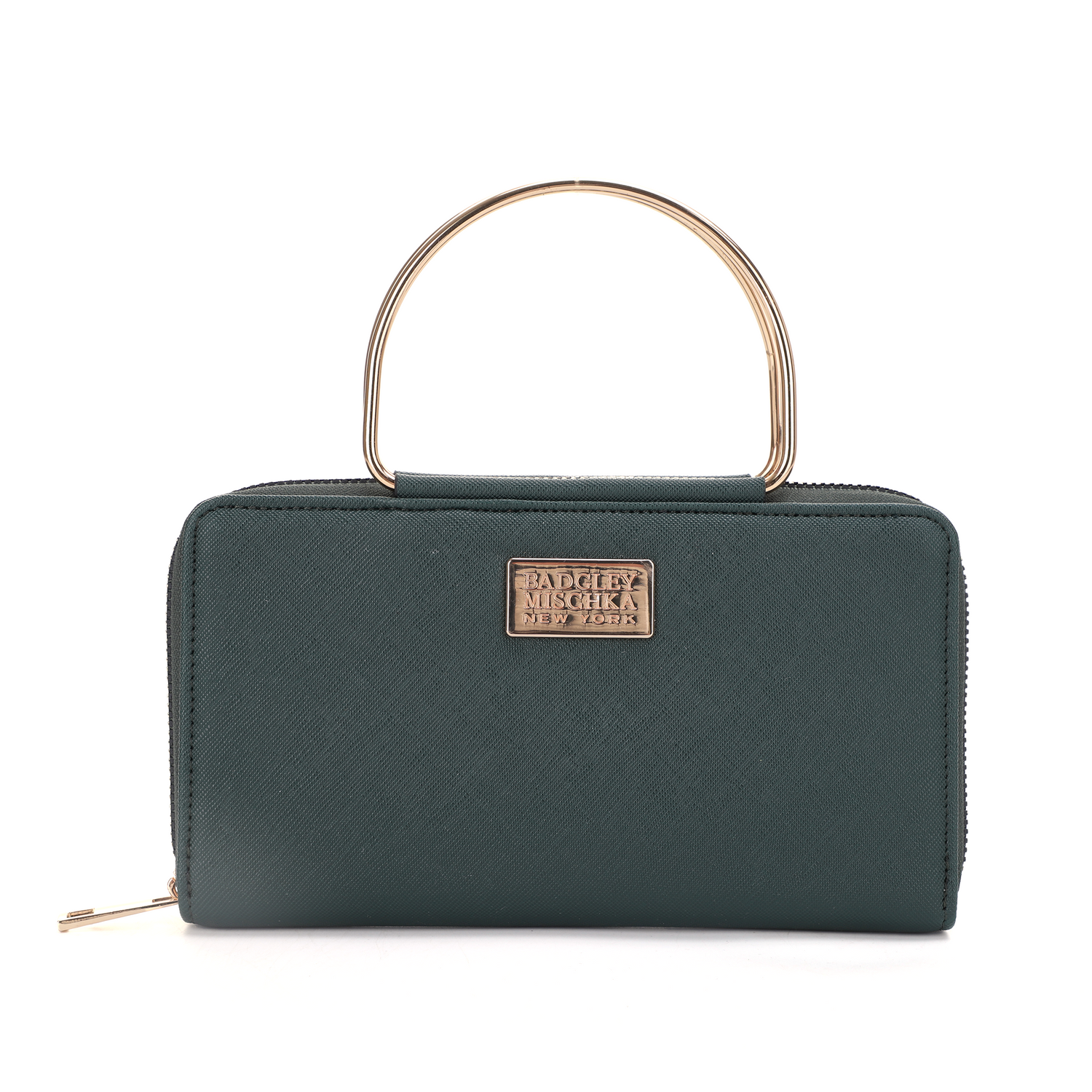 Louise Saffiano Wallet With Metal Handle - Green, front