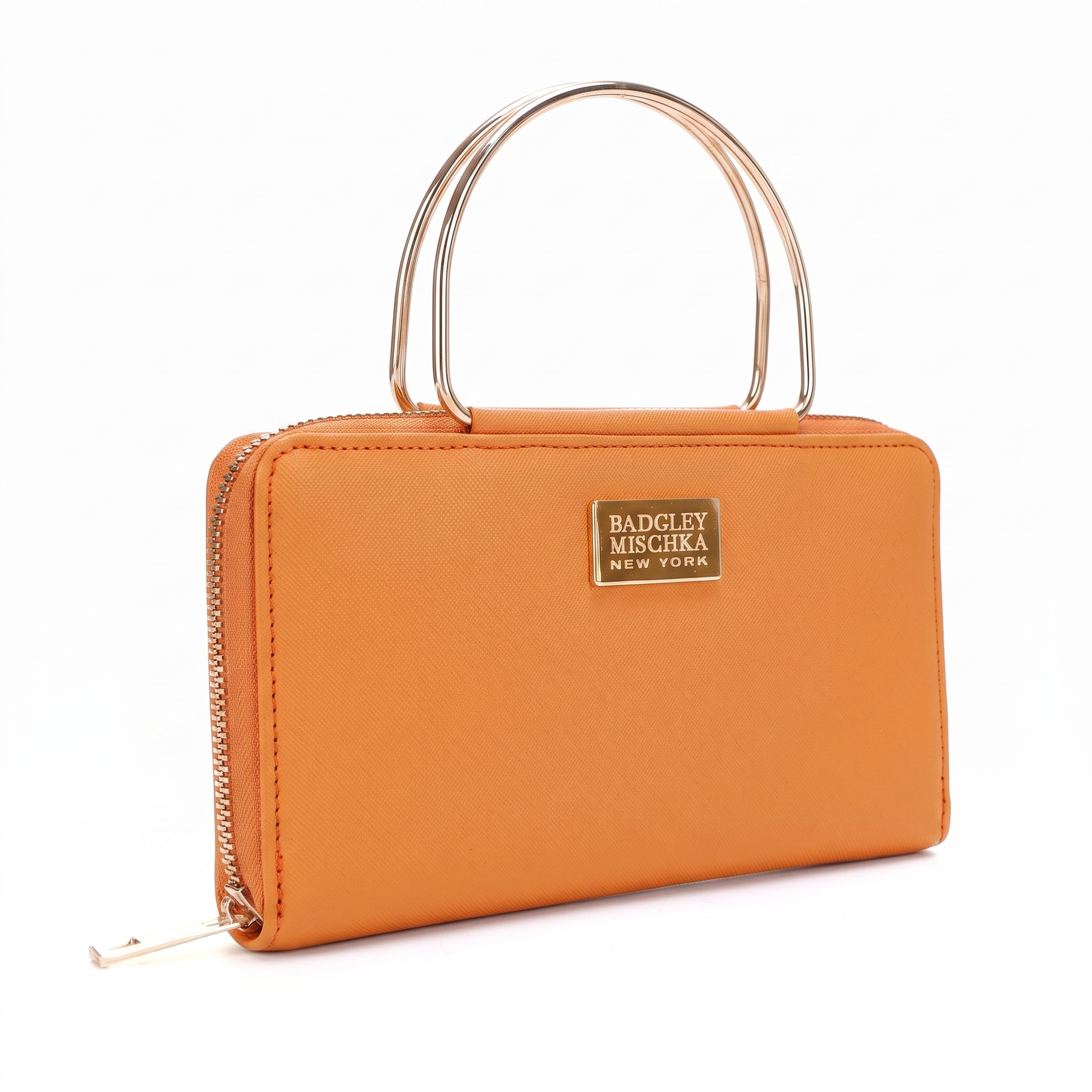 Louise Saffiano Wallet with Metal Handle - Orange side view