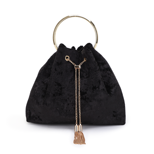 Velvette Bucket Bag - Black