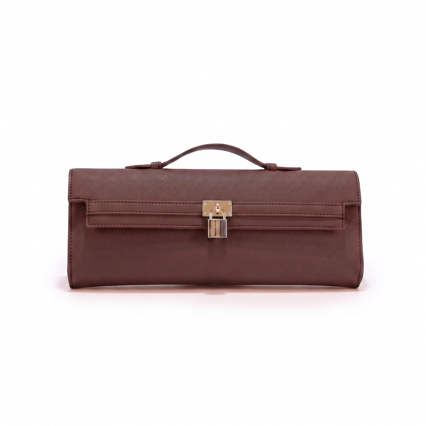 Louise Saffiano East-West Clutch with Lock - Brown