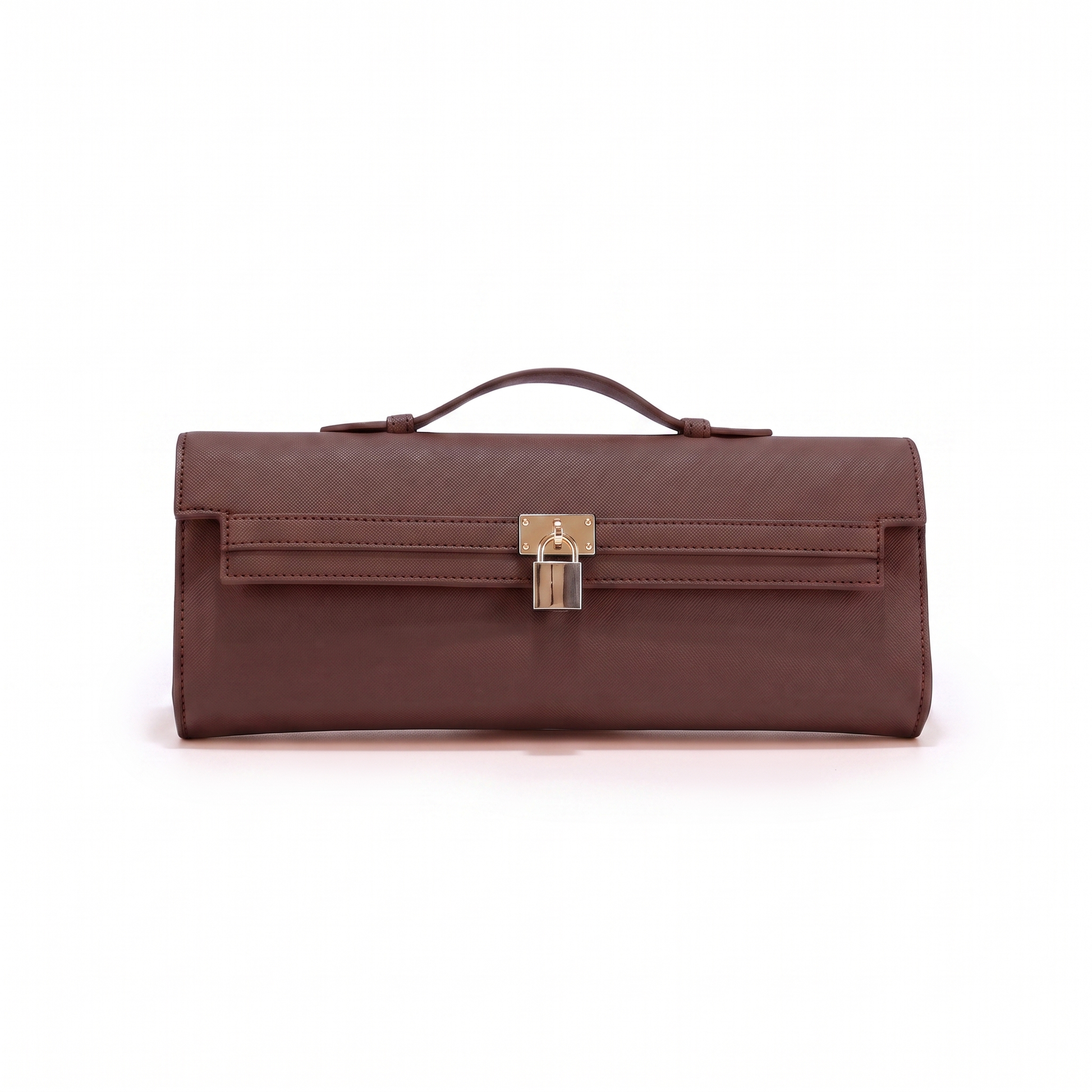 Louise Saffiano East-West Clutch with Lock - Brown
