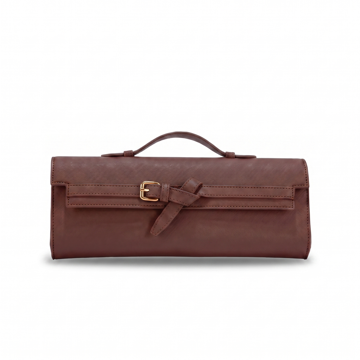 Louise Saffiano East-West Belted Clutch - Brown