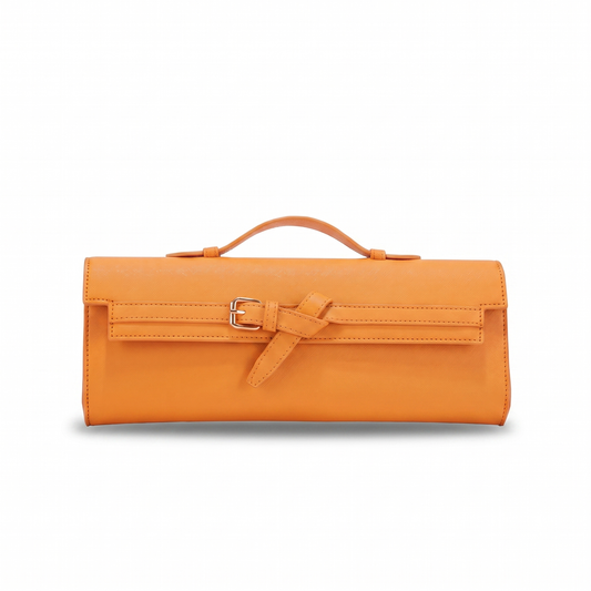 Louise Saffiano East-West Belted Clutch - Orange