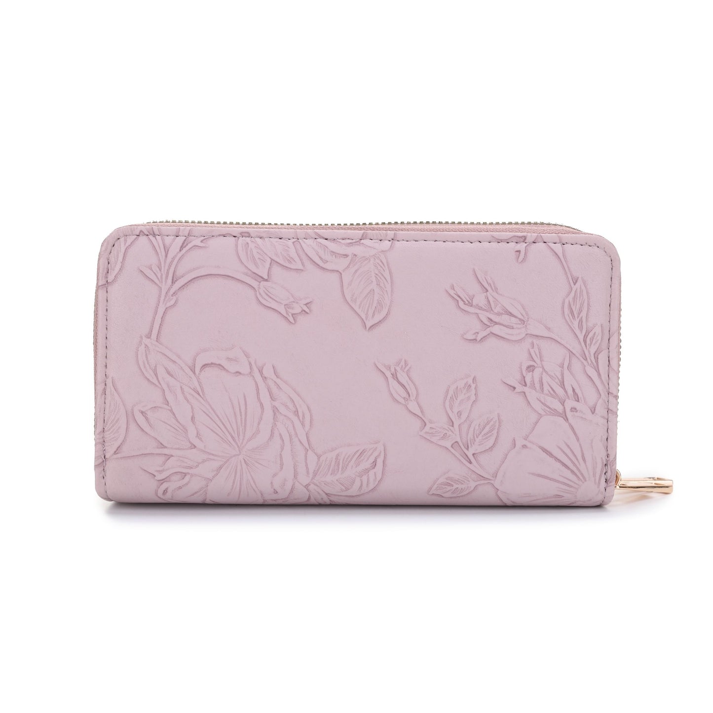 Floral Embossed Double Zip Wallet