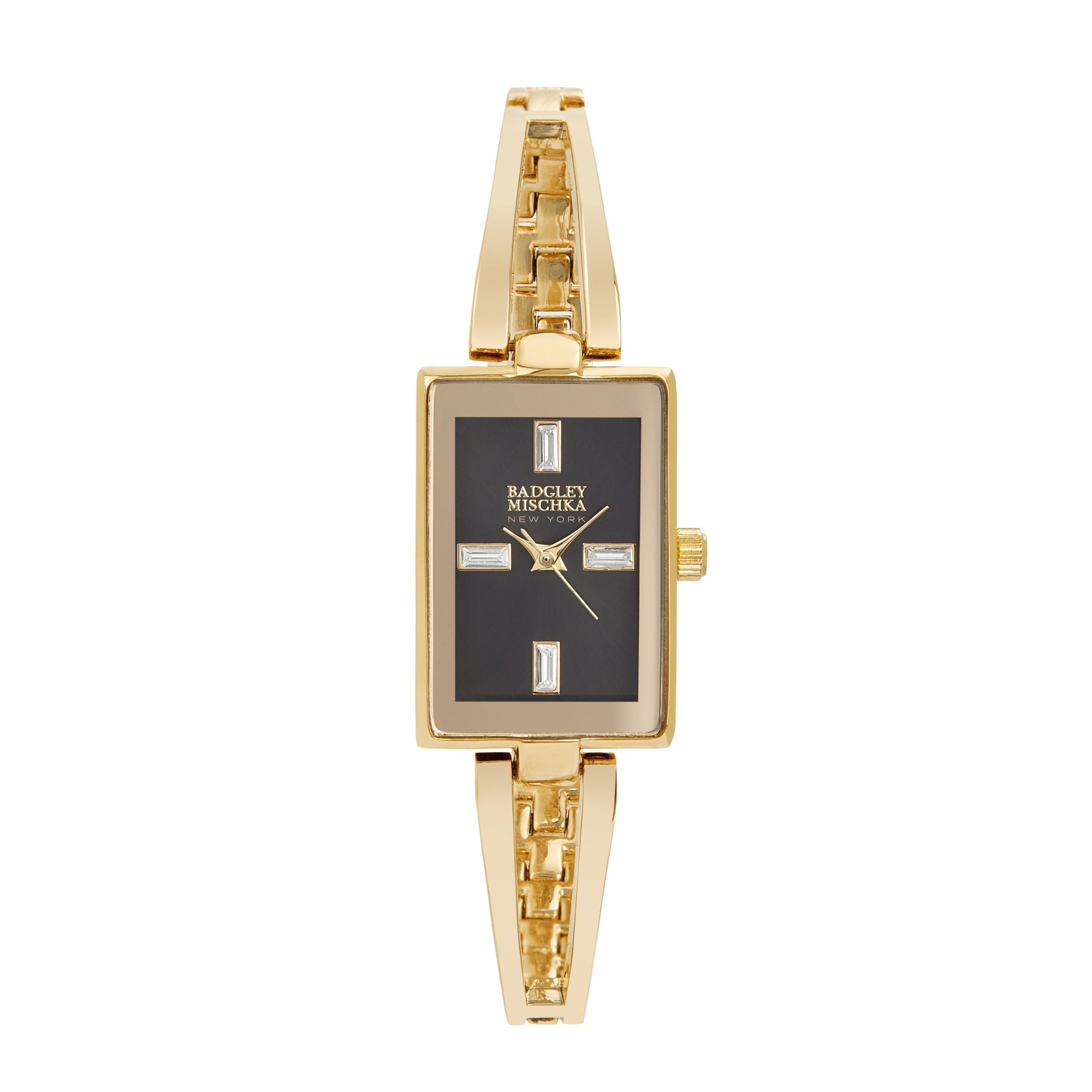 Women's Gold Rectangle Watch with Black Dial – Badgley Mischka NY
