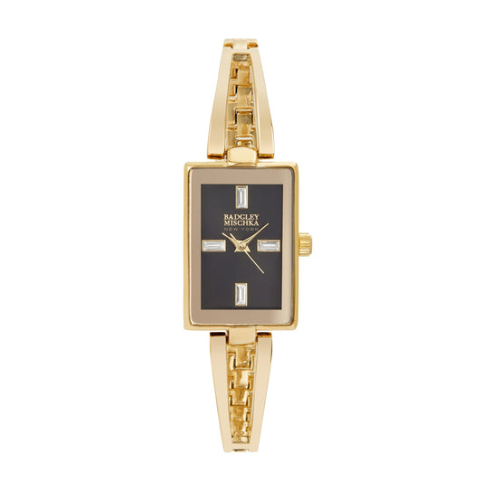 Women's Gold Rectangle Watches with Black Dial