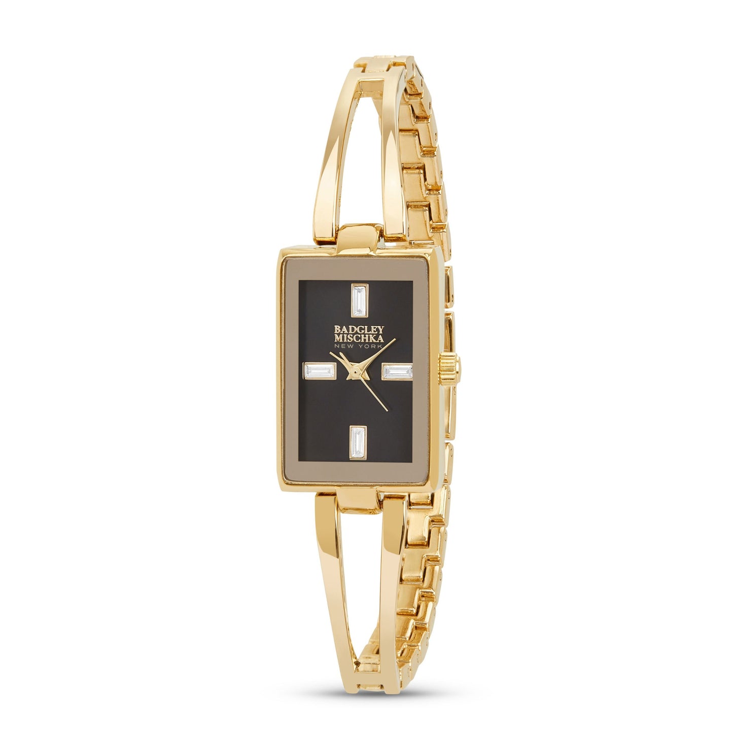 Women's Gold Rectangle Watches with Black Dial