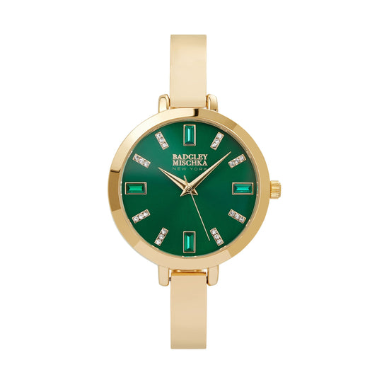 Women's Gold Round Bangle Watch with Green Dial