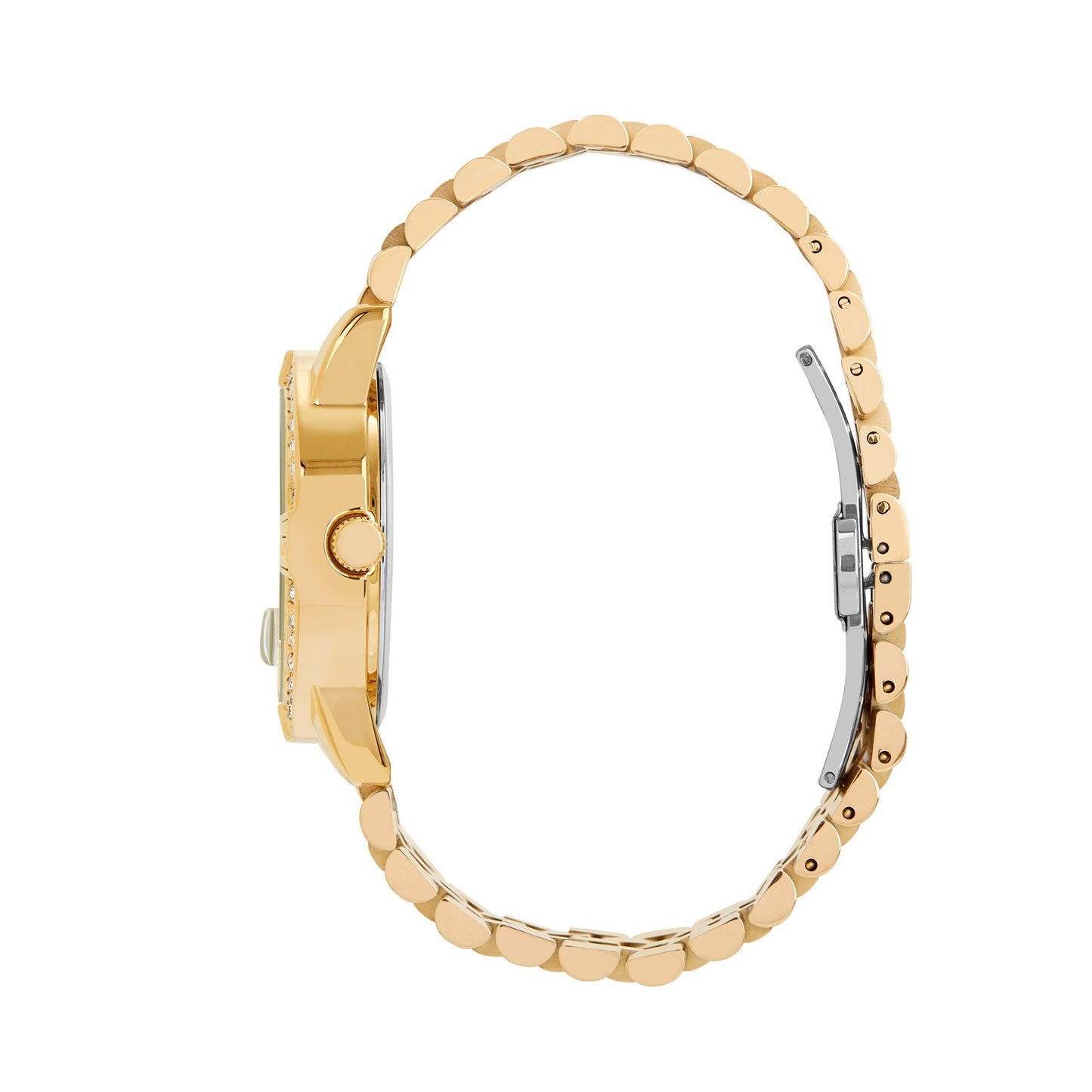 Women's Gold Round Watch with Pave Bezel, Gold Dial