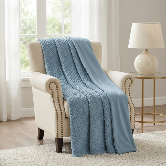 BRUSHED FAUX FUR TO MINK THROW, 50”X60”