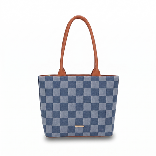 Elle Denim Checkered Large Tote