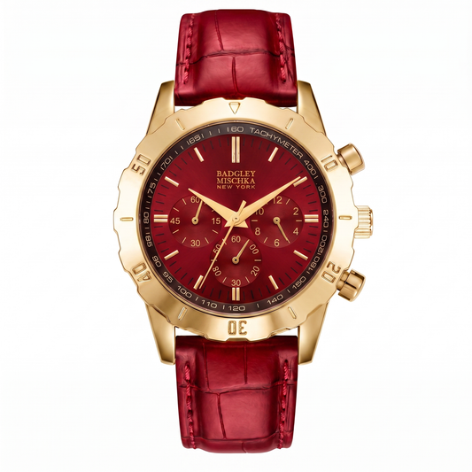 Men's Axis Round Chronological Watch with Red Croc Vegan Leather Strap