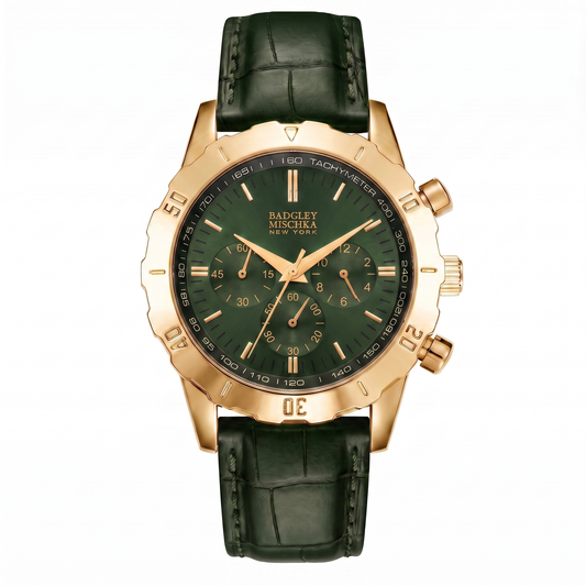 Men's Axis Round Chronological Watch with Green Croc Vegan Leather Strap