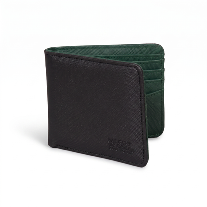 Men’s Saffiano Bi-Fold Wallet - Black/Green