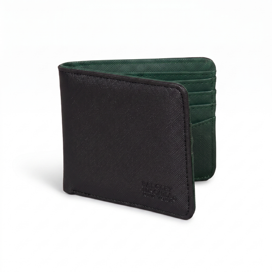 Men’s Saffiano Bi-Fold Wallet - Black/Green
