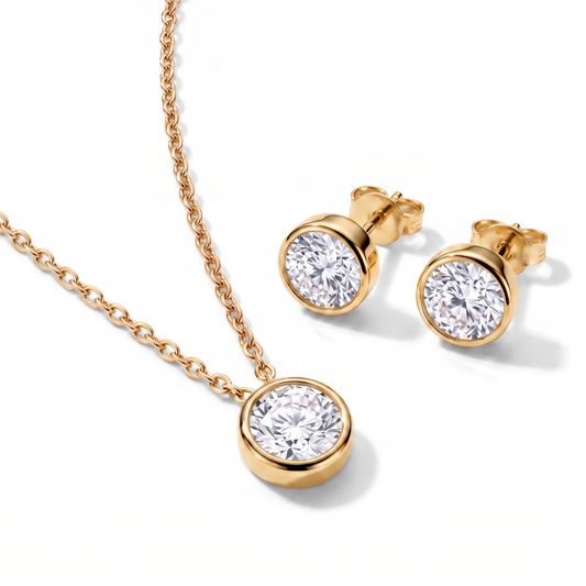 Luxe Bezel Necklace & Earrings Set - Clear Crystal